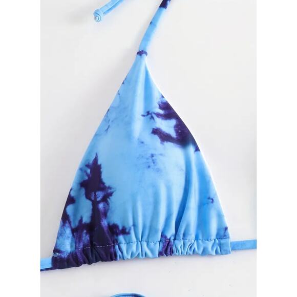 NEW Blue Tie Dye Thong Micro String Bikini Size Medium - Picture 2 of 5